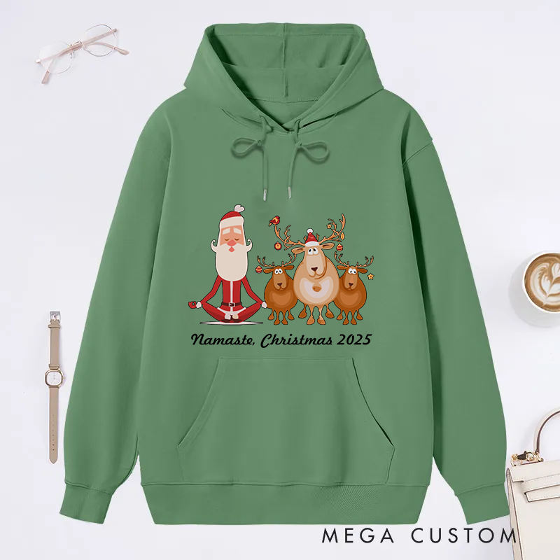 Personalized Christmas Classic Hoodie with Funny Santa and Yoga Reindeer Theme Custom Time Gift Idea for Yoga Lover