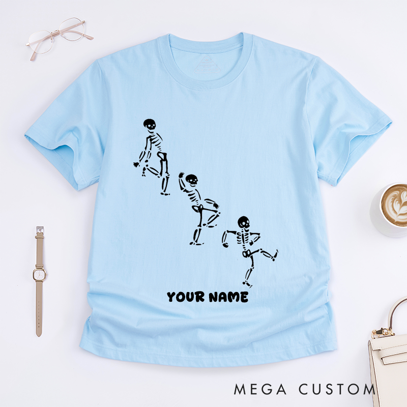 Personalized Dancing Skeleton T-Shirts Funny Skeleton Dance Custom Name Gift for Men Unique Spooky Dancing Bones Tee for Him Present
