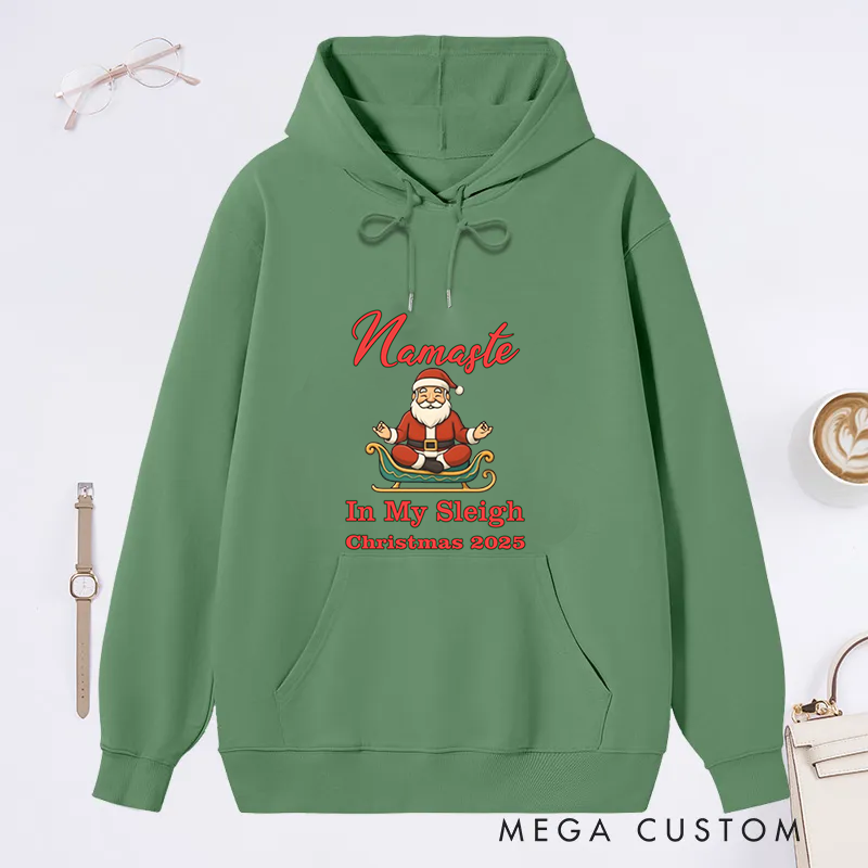 Personalized Christmas Classic Hoodie with Namaste in My Sleigh Design Custom Name Gift Idea for Yoga Lover