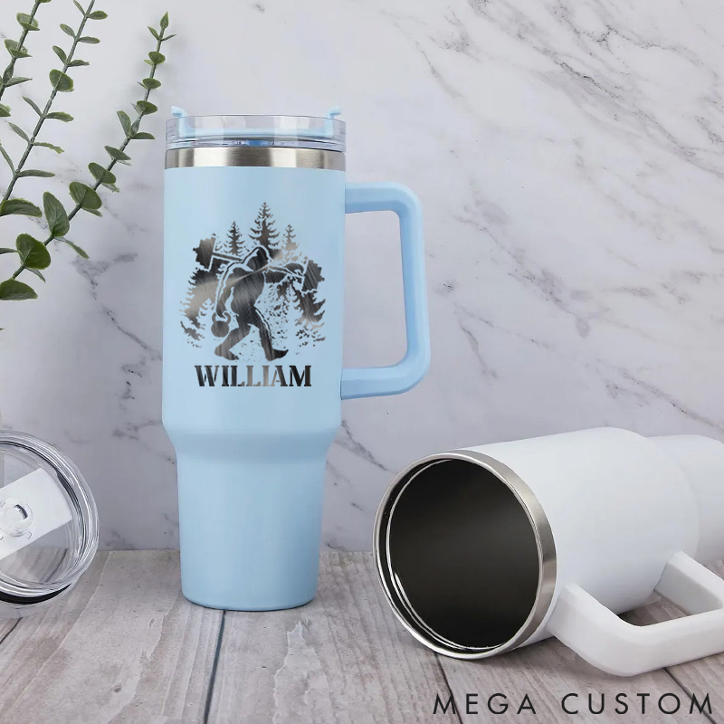 Personalized Handle Tumbler with Forest Chimpanzees Design for Gym Lover Fitness Durable Hot or Cold Drinks