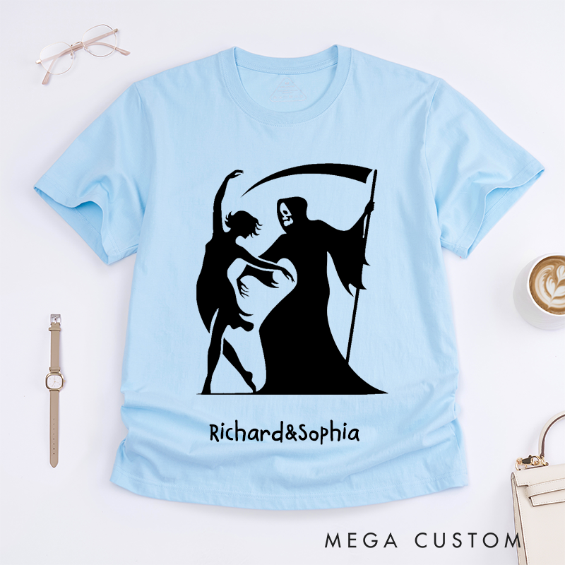 Personalized Dance With Death T-Shirts Unique Skeleton and Ballerina Art Custom Name Gift Unisex Tee for Dancers Friends Halloween