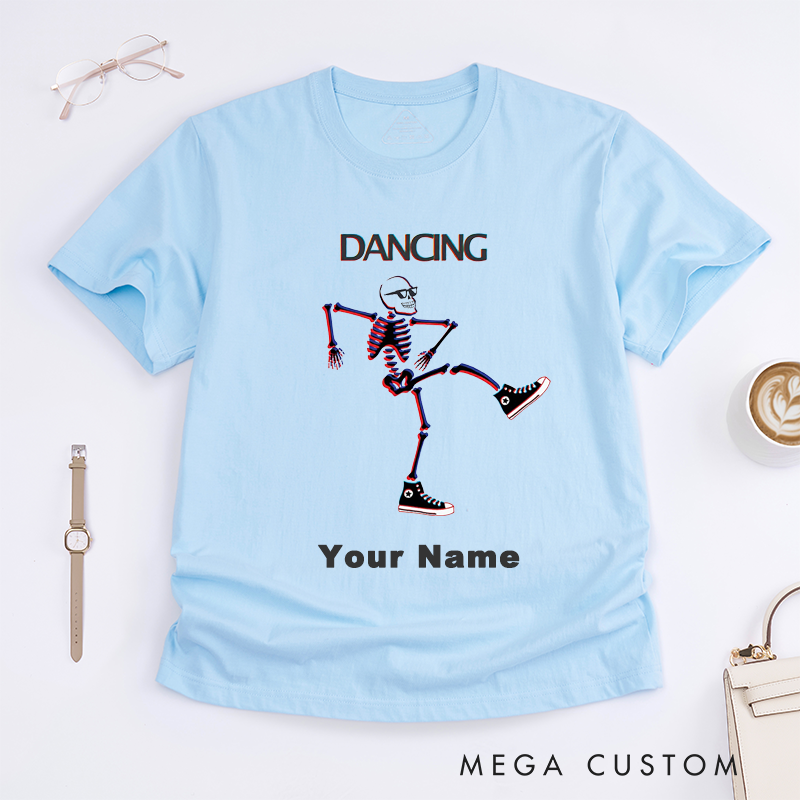 Personalized Dancing Skeleton Cool Graphic T-Shirts for Men Unique Hipster Skeleton Perfect Custom Name Gift for Friends Halloween