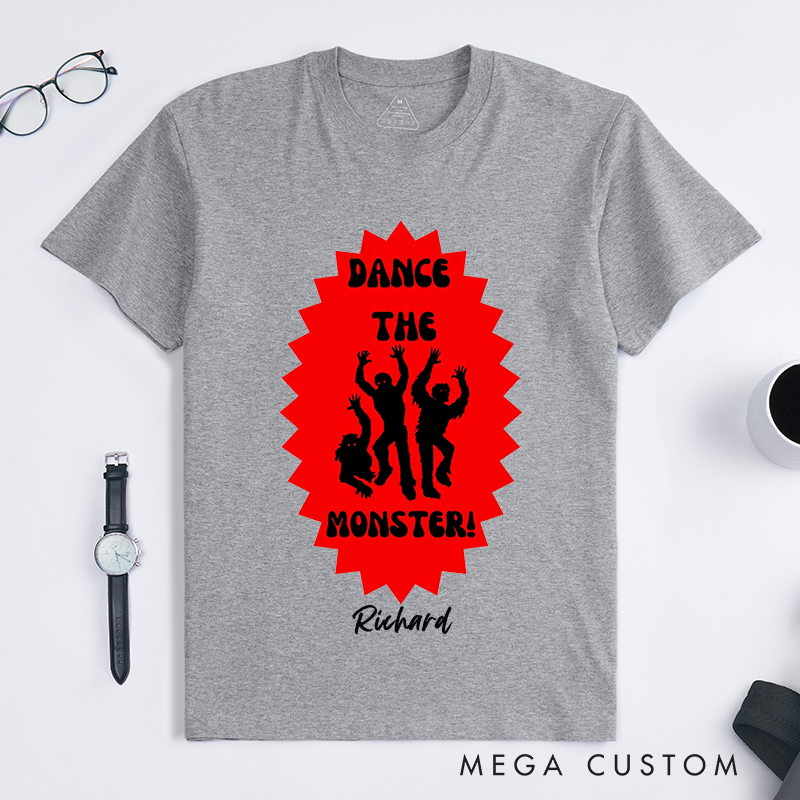 Personalized Monster Dance T-Shirts Custom Name Funny Halloween Party Gift Unique Dancing Zombies Shirt for Men Boys Friends Dad
