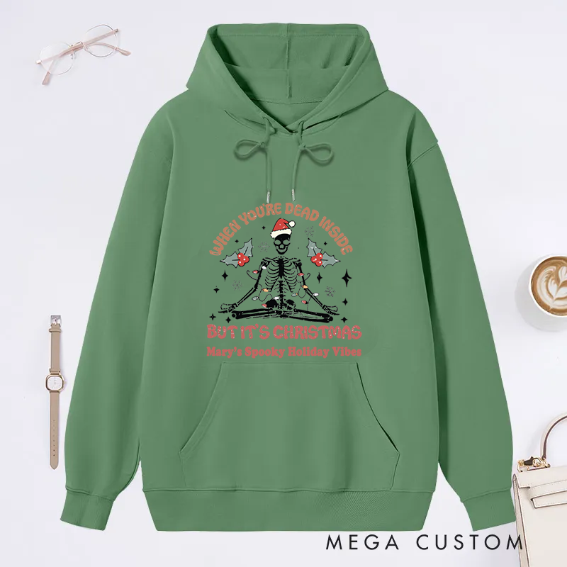 Personalized Christmas Classic Hoodie with Funny Dead Inside But It's Christmas Design Custom Name Gift Idea for Yoga Lover
