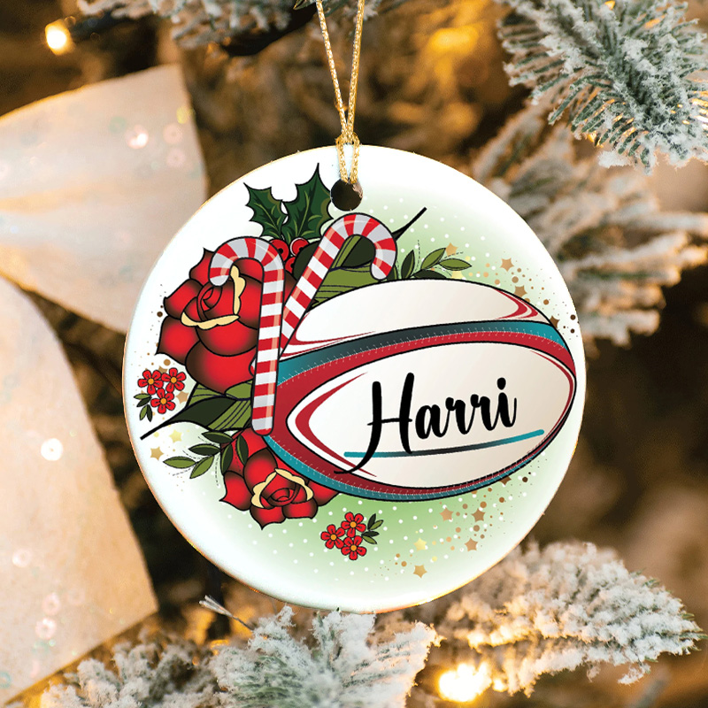 Personalized Rugby Christmas Ornament with Custom Player Name 