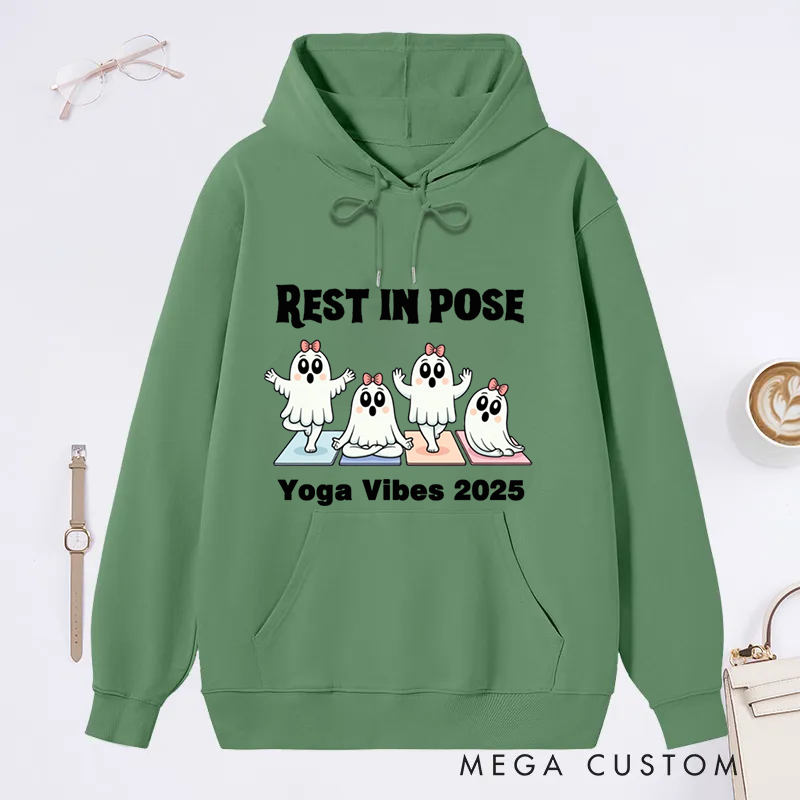 Personalized Rest in Pose Classic Hoodie with Cute Ghost Yoga Design Custom Time Gift Idea for Yoga Lover