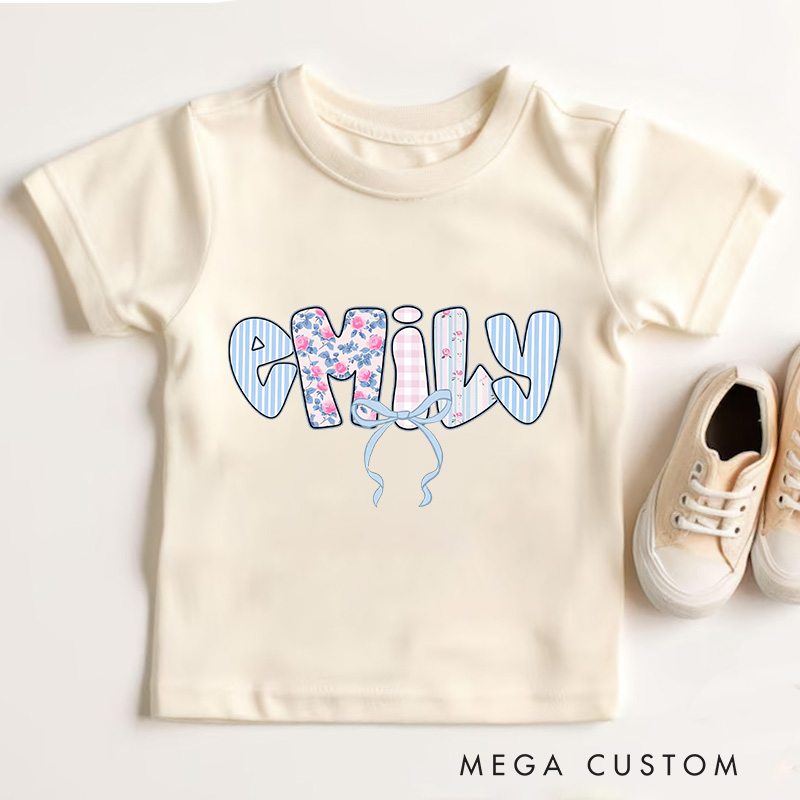 Personalized Floral Bow Name T-Shirt Girl Name T-Shirt for Kids Coquette Bow Name Shirt