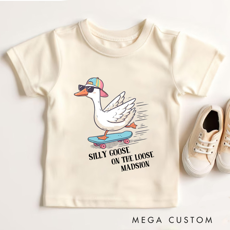 Personalized Silly Goose On The Loose Toddler T-Shirt Funny Goose Kids Gift