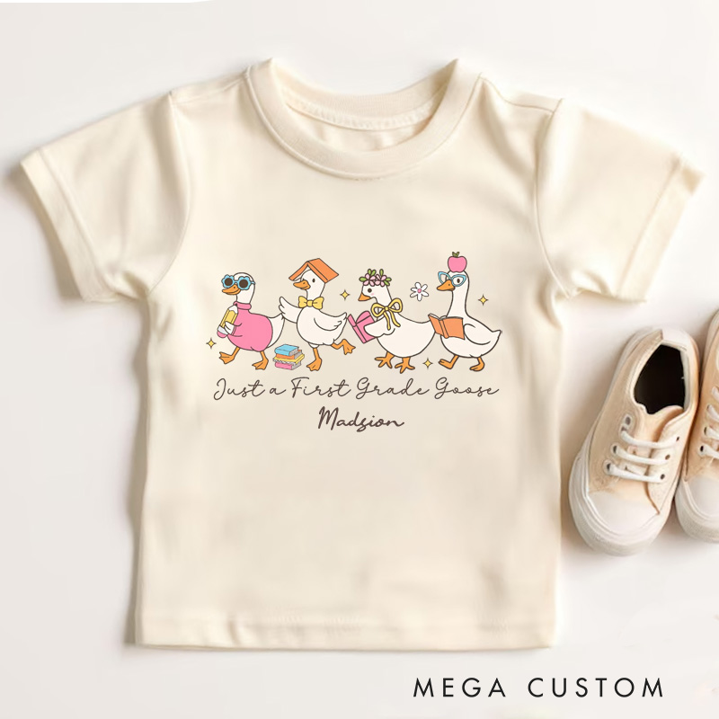 Personalized Cute Silly Goose Kids T-Shirt Back to School Kid T-Shirt Kindergarten Shirt for Girls