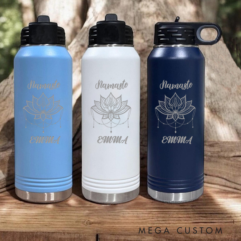 Personalized Yoga Water Bottles with Elegant Lotus and Namaste Design Perfect for Yoga Lover