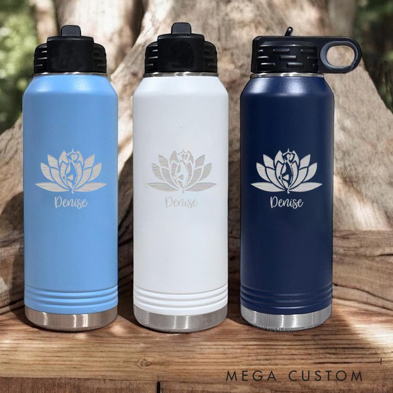 Personalized Yoga Water Bottles with Lotus and Pose Design Perfect Gift for Yoga Lover