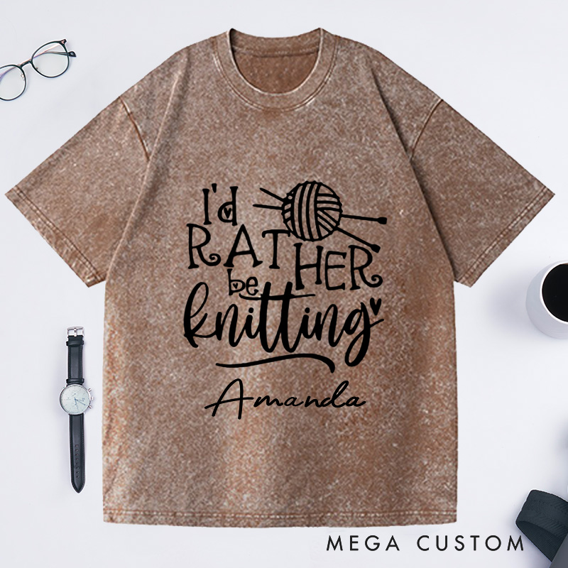 Personalized Knitting Lover Washed T-Shirts Knitter Shirt Knitting Gift Love to Knit I'd Rather Be Knitting Tee Cute Knit Lover