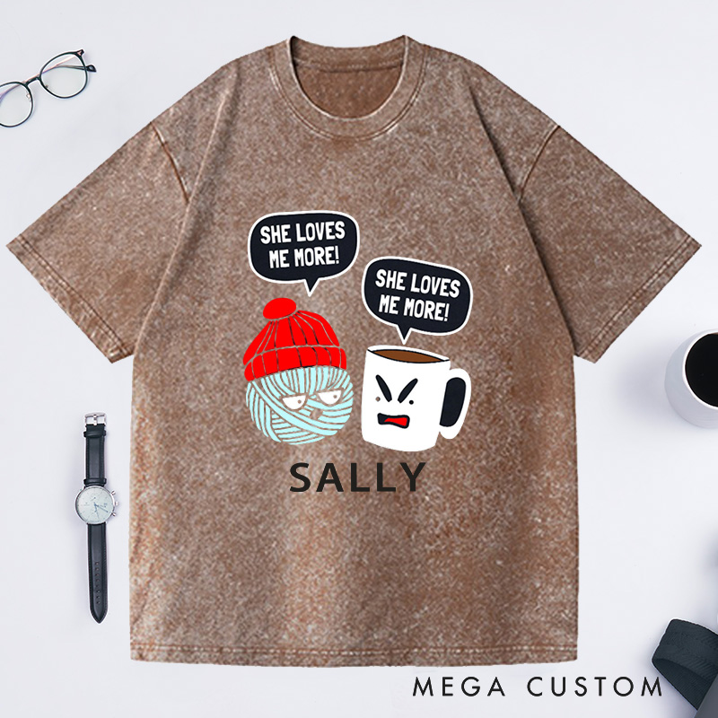 Personalized Crochet and Coffee Funny Washed T-Shirts  Crocheter T-Shirt Crocheting Lovers Custom Tee
