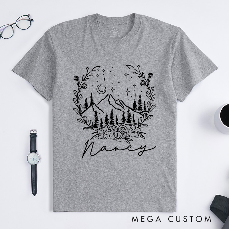 Personalized Mountain Classic T-Shirts Travel Shirt Nature T-Shirt Hiking Tee Graphic Shirts for Women Traveling Lovers