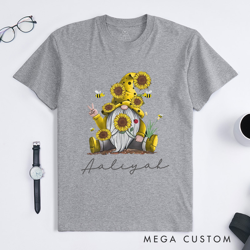 Personalized Sunflower Gnome Classic T-Shirts Bee Gnome Shirt Gardening Lovers Custom Tee