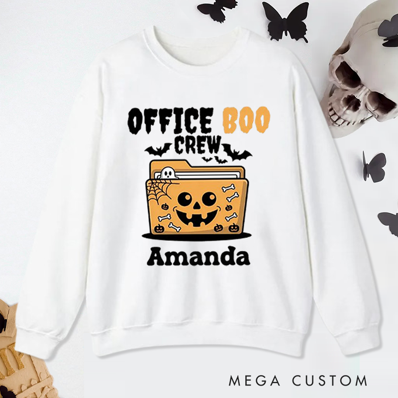 Personalized Office Worker Sweatshirt Office Boo Crew with Halloween Elements Appreciation Gift for Coworkers