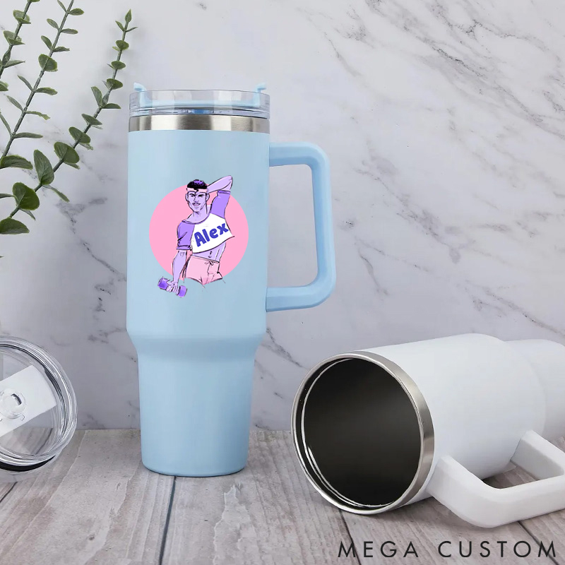 Personalized Handle Tumbler with Stylish Fitness Illustration Featuring Athletic Male for Gym Lover Fitness Durable Hot or Cold Drinks