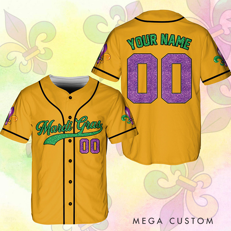 Personalized Mardi Gras Baseball Jersey with Custom Name and Number 