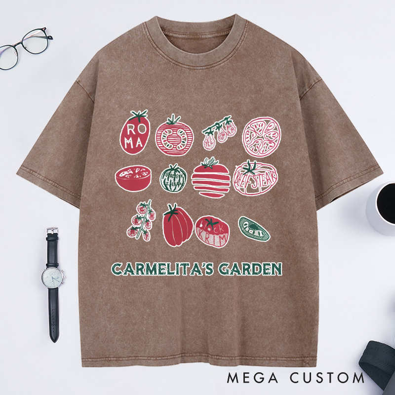 Personalized Vegetable Washed T-Shirts Custom Garden Shirt Screen Print Shirt Foodie Gift for Grandkids