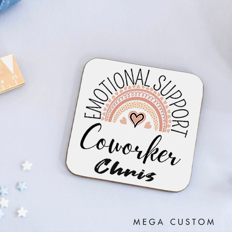 Personalized Coasters for Office Worker Emotional Support Coworkers with Boho Style Rainbow Appreciation Gift for Coworkers