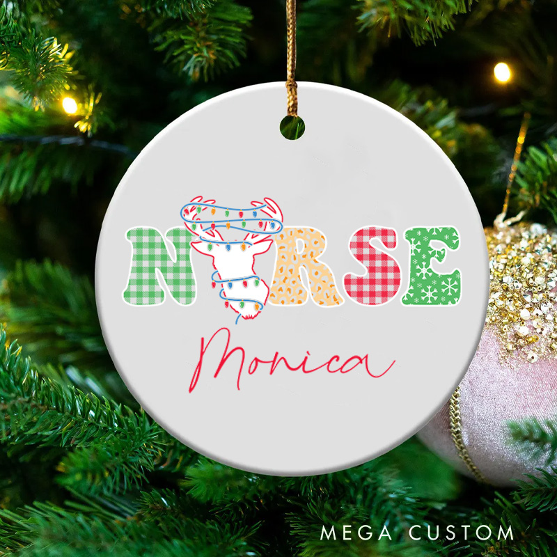 Personalized Nurse Christmas Ornament Reindeer Holiday Design Christmas Ornament New Nurse Gift Funny Nursing Gifts