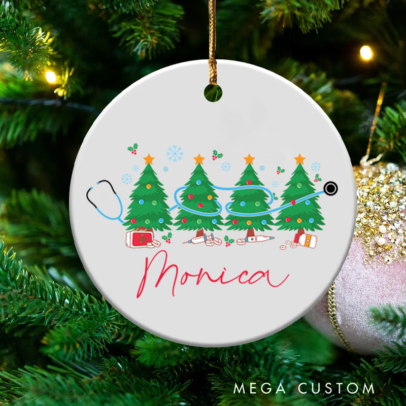 Personalized Nurse Christmas Ornament Festive Tree and Medical Design Christmas Ornament New Nurse Gift Funny Nursing Gifts