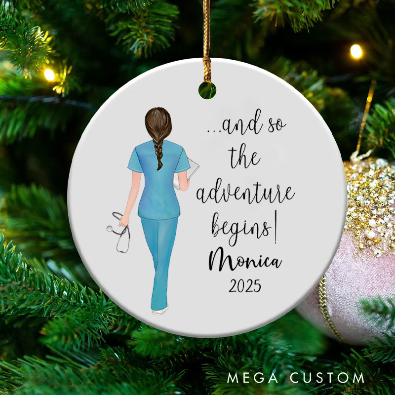 Personalized Nurse Christmas Ornament And So the Adventure Begins Design Christmas Ornament New Nurse Gift Funny Nursing Gifts