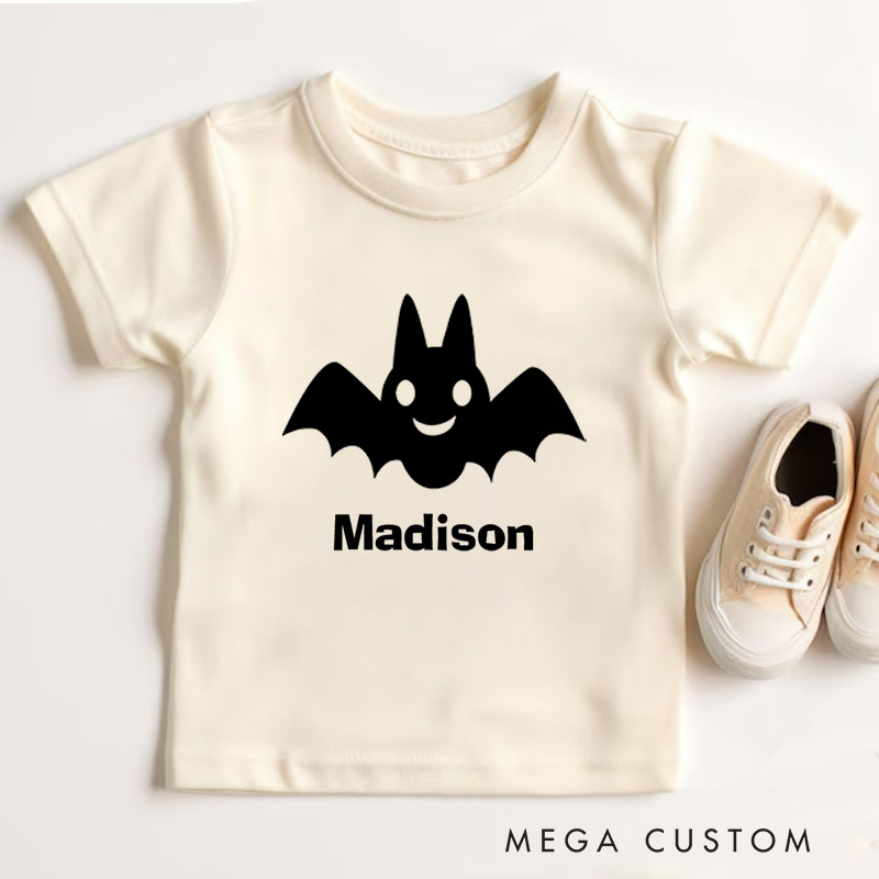 Personalized Smiling Bat Halloween Shirt for Kids Great for Adding a Cute and Festive Touch to Halloween Outfits Kids T-Shirt
