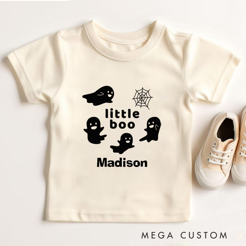 Personalized Little Boo Ghost Halloween Shirt for Kids Ideal for Playful and Festive Outfits During Halloween Celebrations Kids T-Shirt