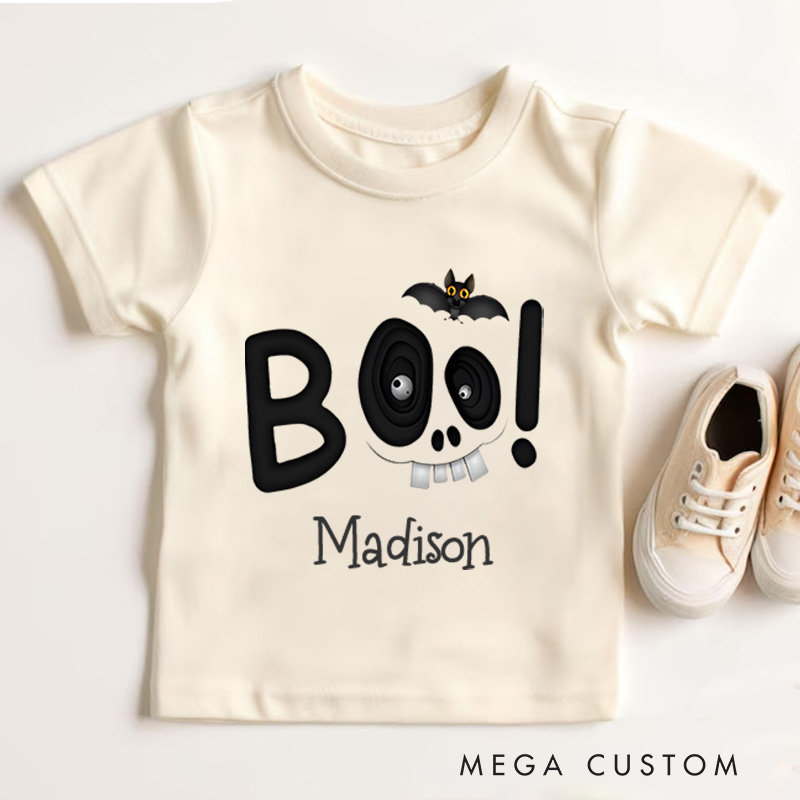 Personalized Boo Halloween Shirt for Kids Great for Adding a Unique and Festive Touch to Outfits During Halloween Kids T-Shirt