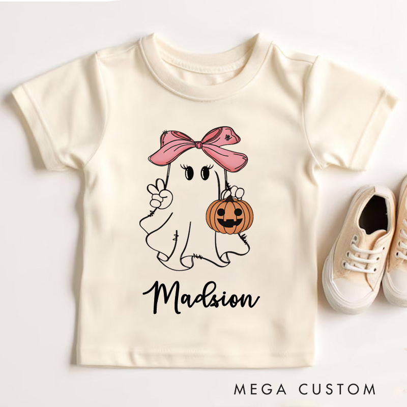 Personalized Girls Halloween T-Shirt Girls Ghost Name Toddler T-Shirt