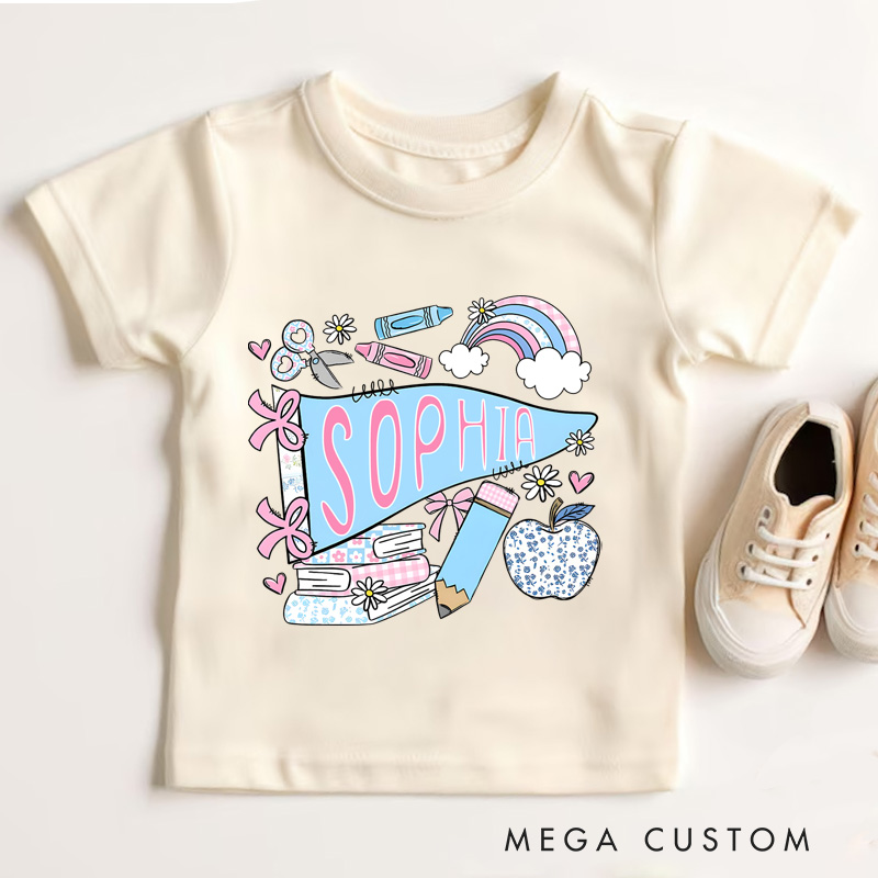 Personalized Pennant Name School T-Shirt for Kids First Day Of School Tee Toddler First Day Tee