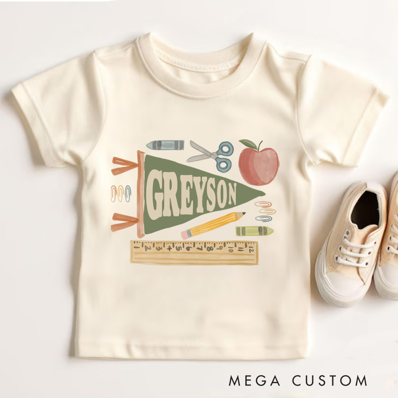 Personalized Back to School Name Toddler T-Shirt School Supplies Pennant Name T-shirt  