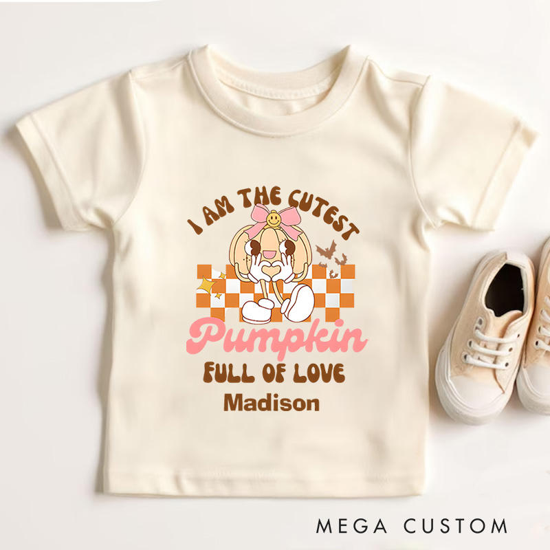 Personalized Cutest Pumpkin Full of Love Halloween Shirt for Kids Perfect for Fun and Festive Celebrations During Fall Kids T-Shirt