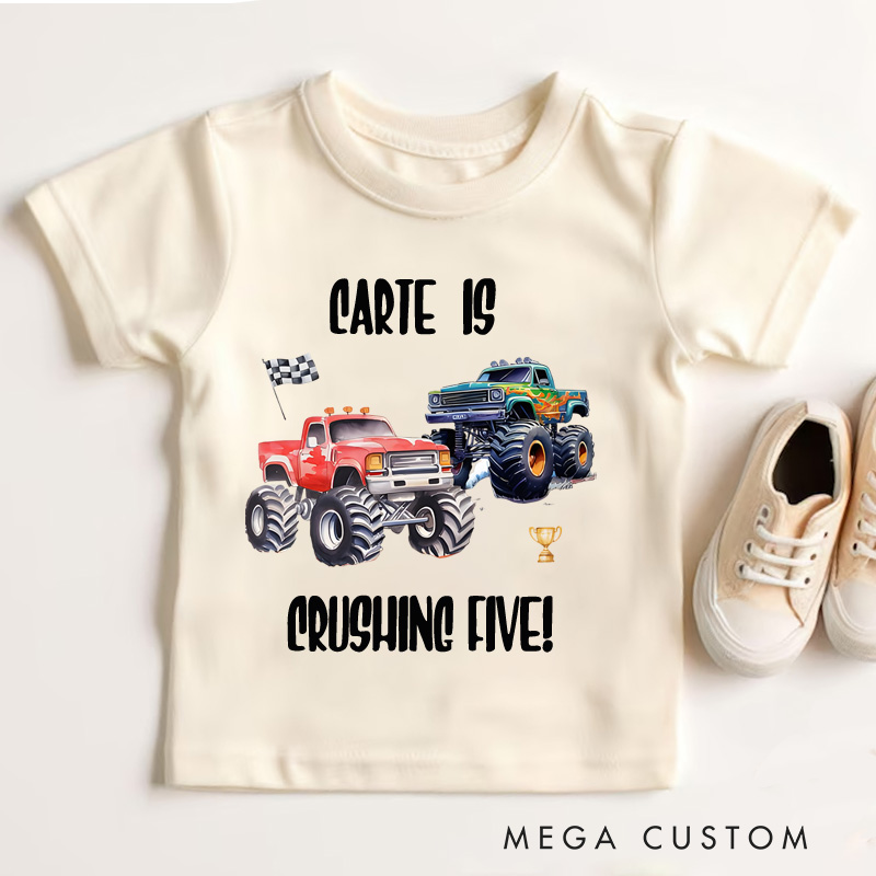 Personalized Kids Monster Trucks Birthday T-Shirt Gift for Kids