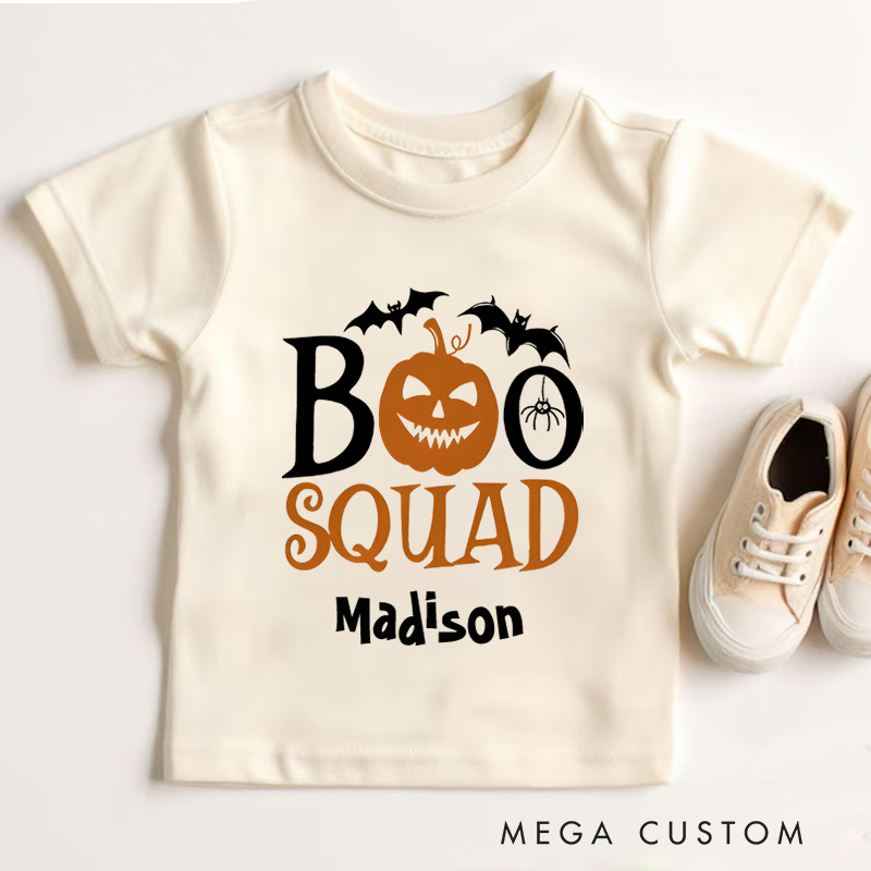 Personalized Boo Squad Halloween Shirt for Kids Perfect for Celebrating Fun Group Moments During the Spooky Season Kids T-Shirt