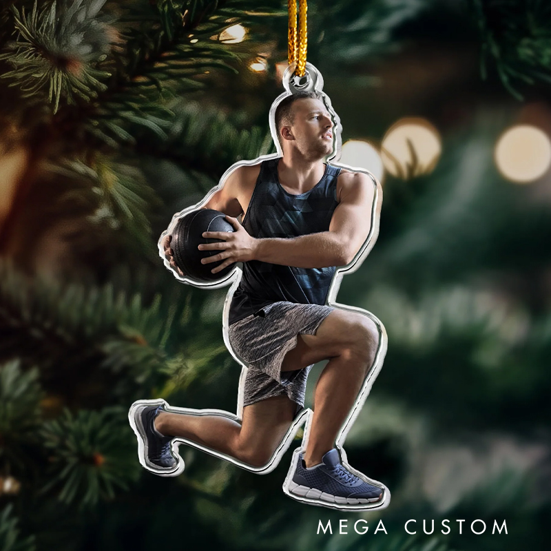 Personalized Acrylic Photo Christmas Ornament Gift with Your Custom Photo for Fitness Enthusiasts Bodybuilders and Gym Lovers