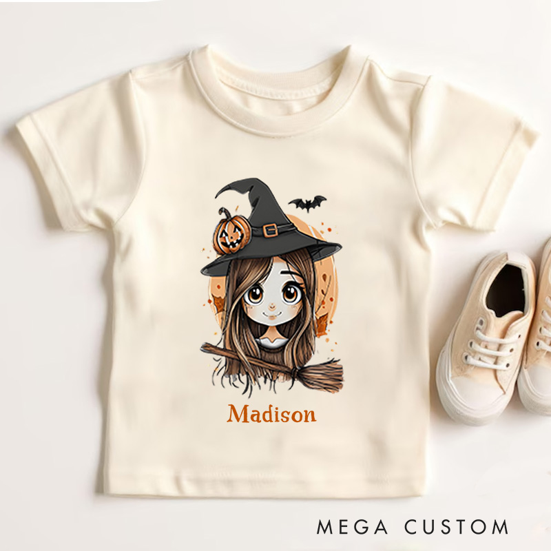 Personalized Adorable Halloween Witch Shirt for Kids Perfect for Fun and Spooky Celebrations During the Season Kids T-Shirt