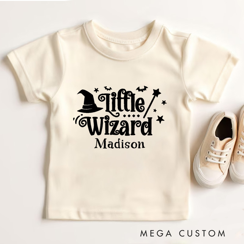 Personalized Little Wizard Halloween Shirt for Kids Perfect for Adding a Magical and Festive Touch to Halloween Celebrations Kids T-Shirt