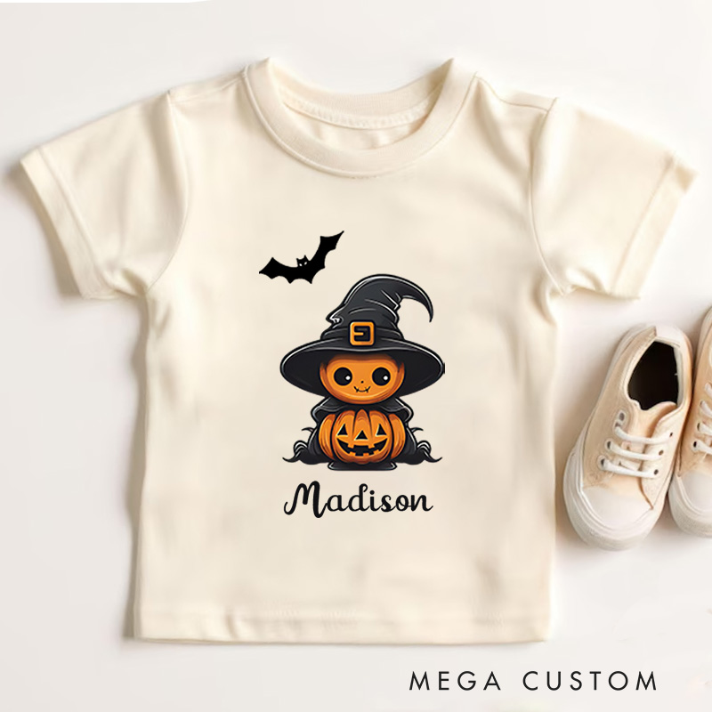 Personalized Pumpkin Witch Halloween Shirt for Kids Perfect for Adding a Magical and Festive Touch to Halloween Kids T-Shirt