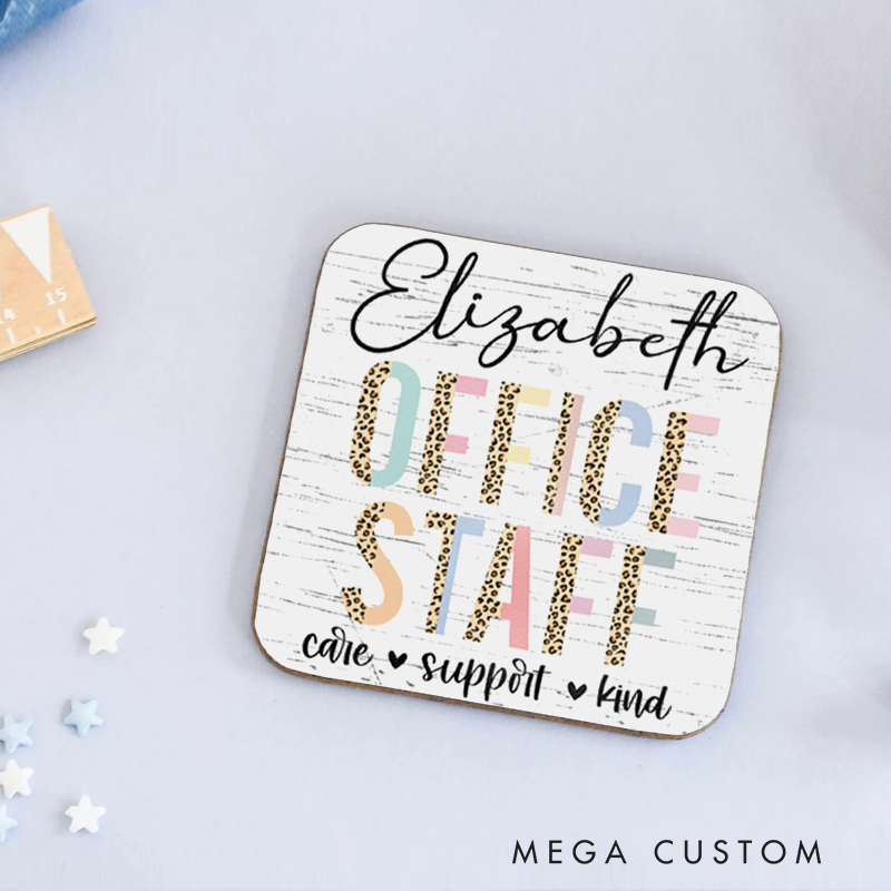 Personalized Coasters for Office Worker Office Staff with Leopard Print Design Appreciation Gift for Coworkers