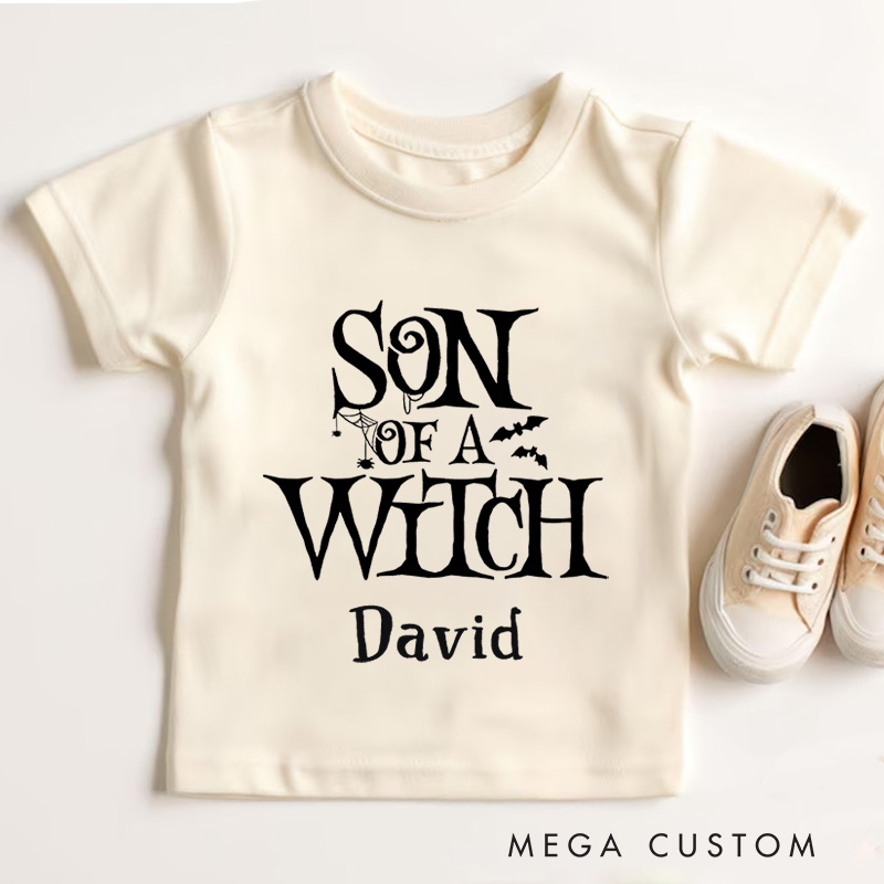 Personalized Son of a Witch Halloween Shirt for Kids Perfect for Fun and Humorous Outfits During the Spooky Season Kids T-Shirt