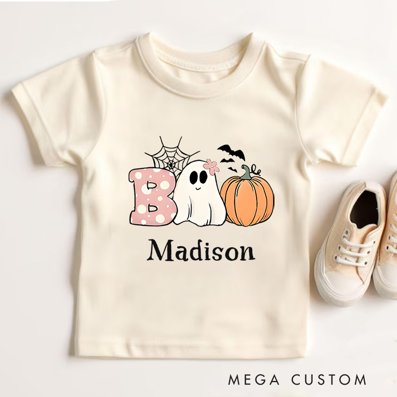 Personalized Boo Halloween Shirt for Kids Perfect for Adding a Cute and Spooky Vibe to Trick or Treating Outfits Kids T-Shirt