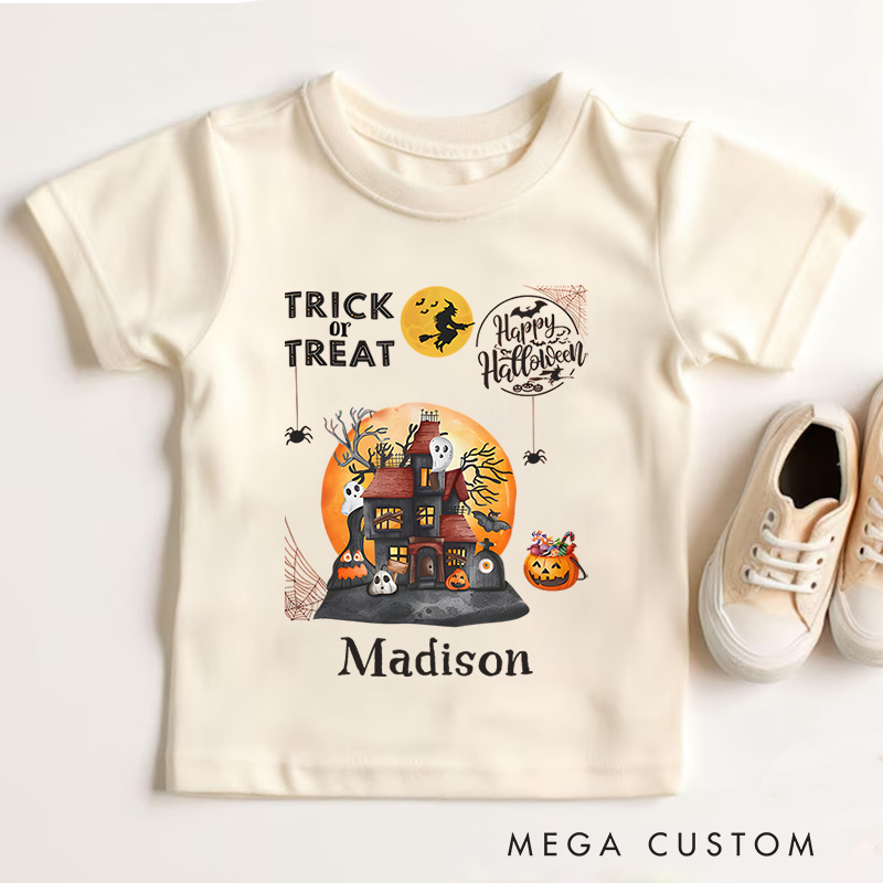 Personalized Haunted House Halloween Shirt for Kids Perfect for Adding a Spooky and Festive Touch to Outfits Kids T-Shirt