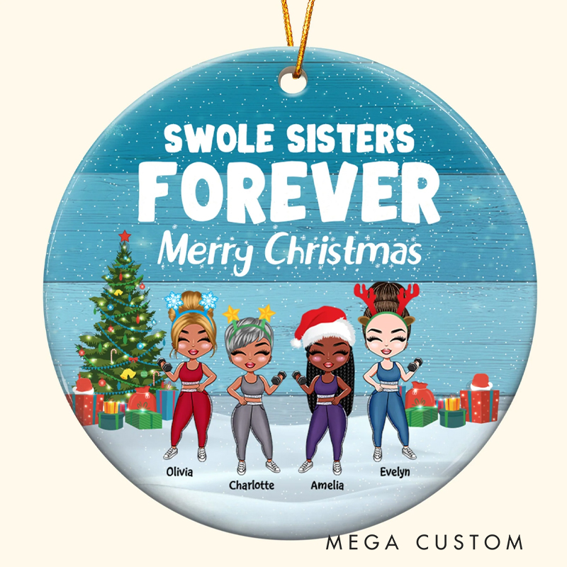 Personalized Christmas Ornament Gift with Swole Sister Forever for Fitness Enthusiasts Bodybuilders and Gym Lovers