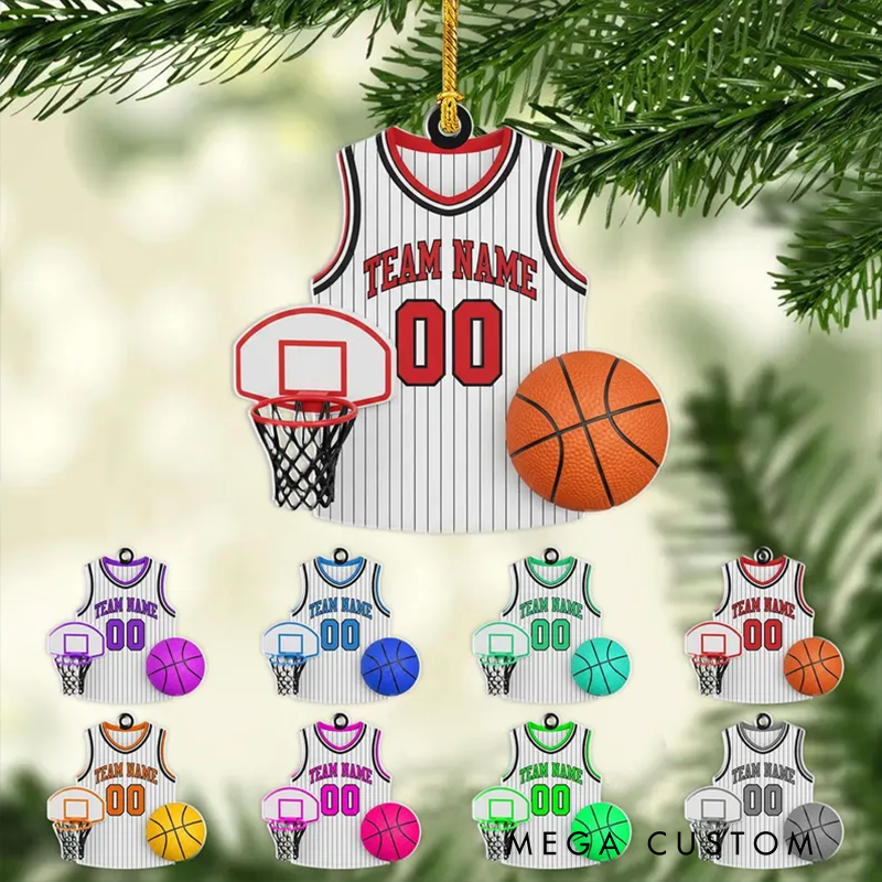 Personalized Acrylic Basketball Jersey Christmas Ornament with Custom Team Name and Number Design