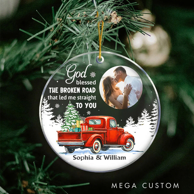 Personalized God Blessed the Broken Road Acrylic Circle Ornament with Name and Photo Christian Gift for Home Decor