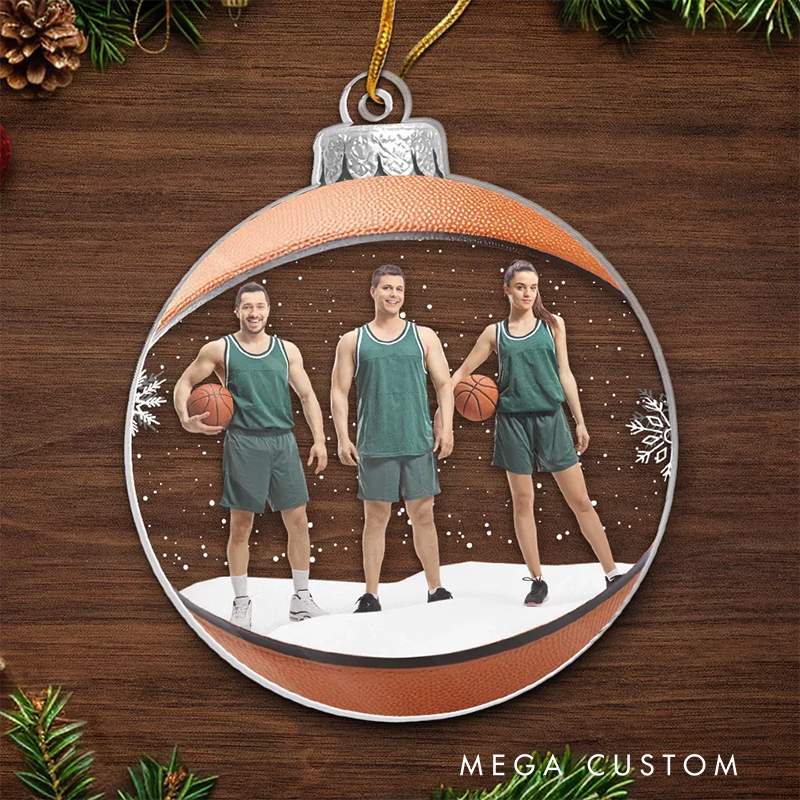 Personalized Acrylic Basketball Photo Christmas Ornament with Custom Team or Player Picture Design