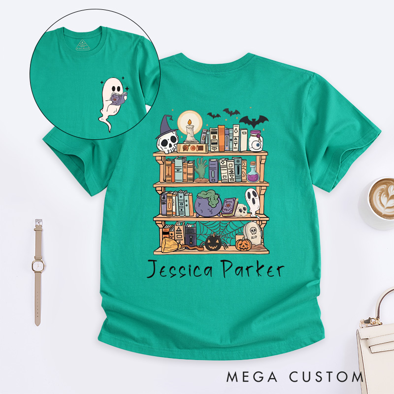 Personalized Ghost Book Reader Classic T-Shirts Halloween Library Shirt Halloween Reading Tee Book Lover Gift Skeleton Book Club Reading Shirts