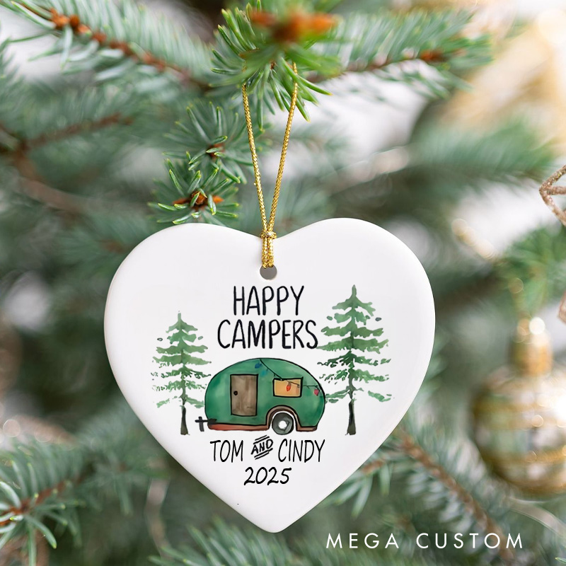 Personalized Happy Campers Christmas Ornament Adventure Outdoor Enthusiasts Christmas Ornament Gift for Traveling Hiking